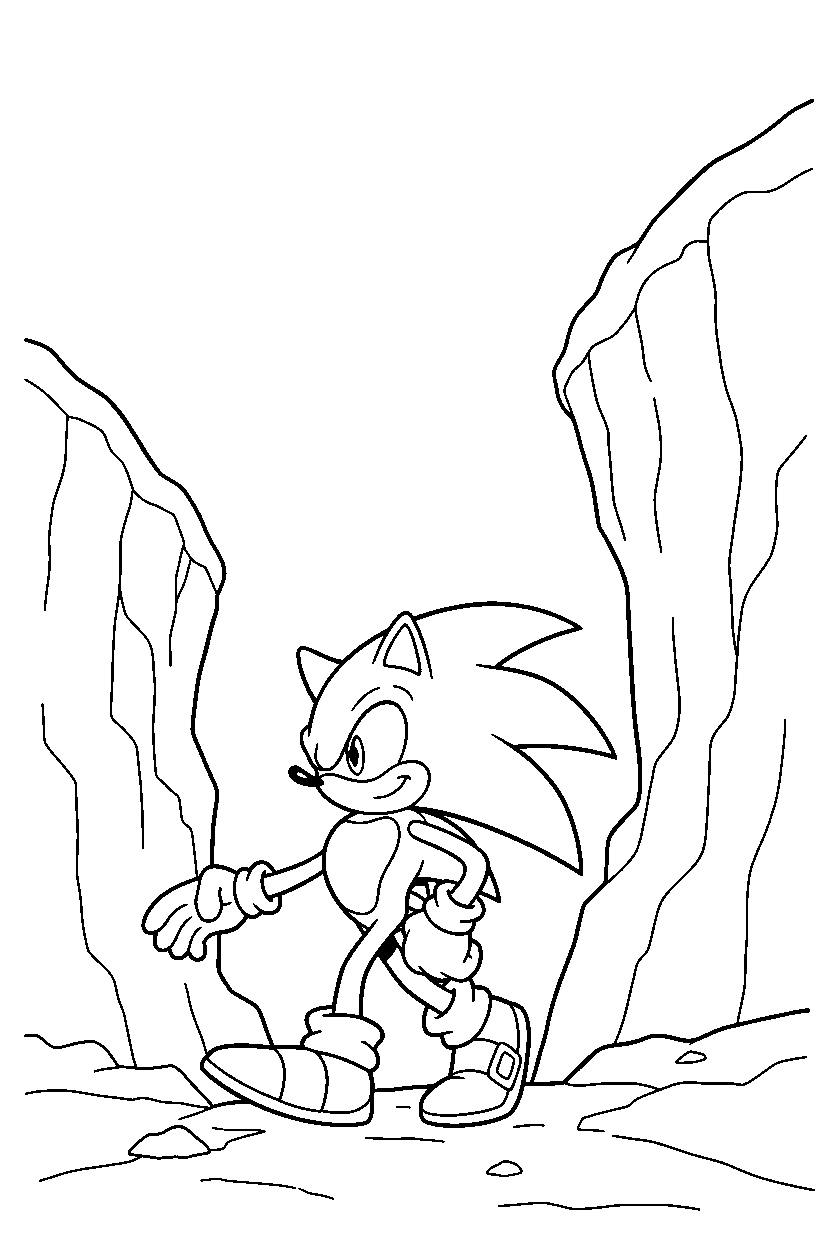 sonic silver walking proudly near bright cliffs line art