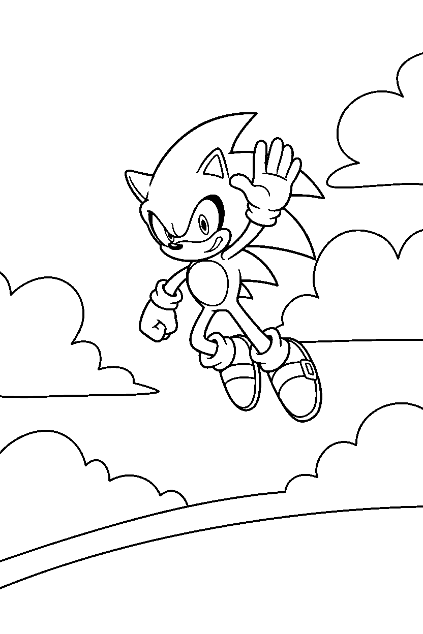 sonic silver waving in sky area line art