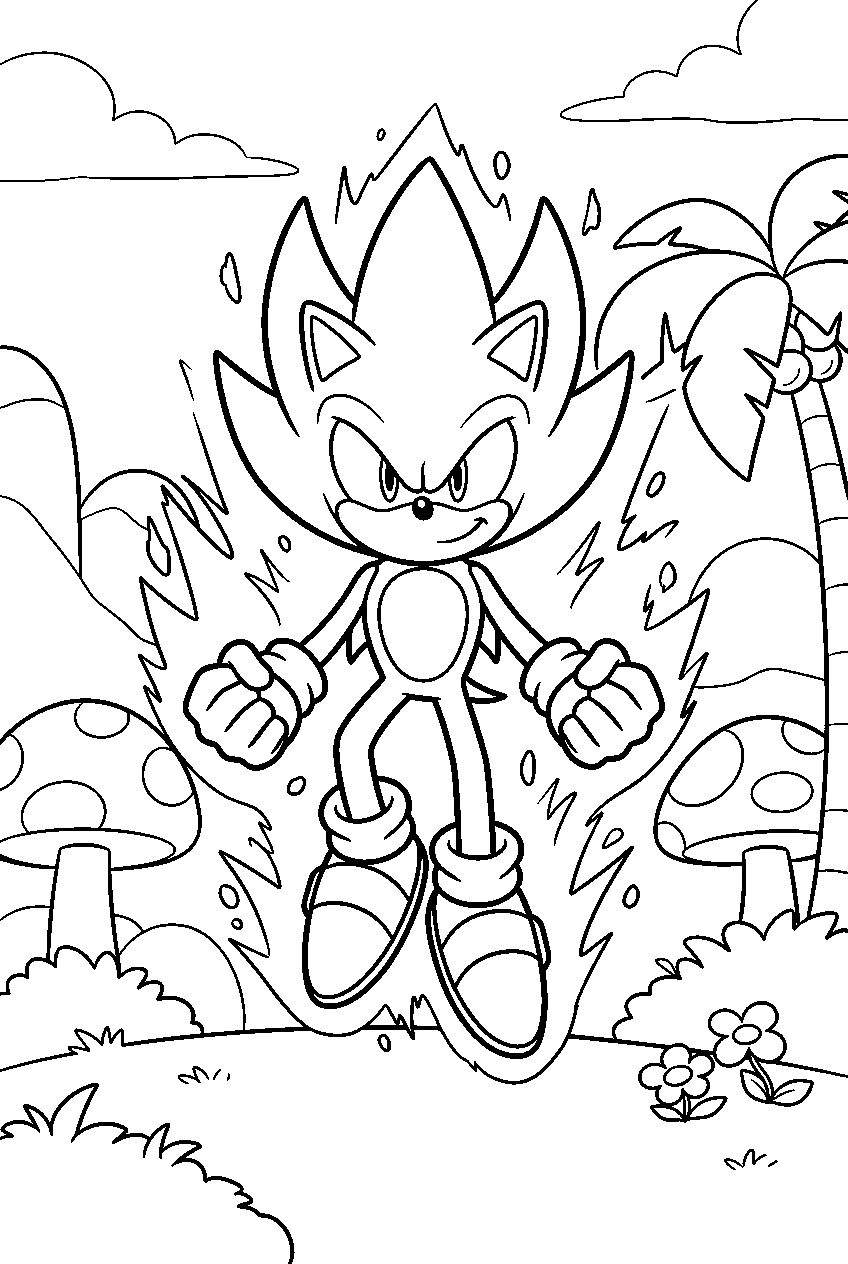 super sonic in mushroom hill zone line art