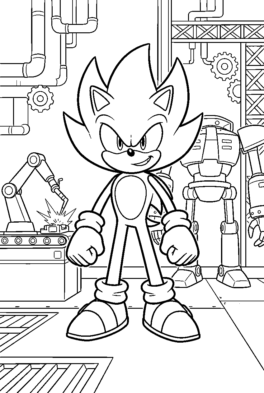 super sonic in robot factory line art