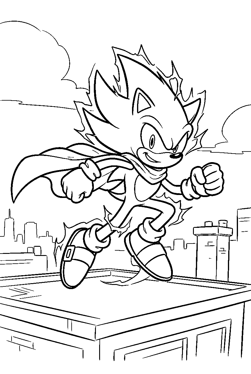 super sonic in rooftop run line art