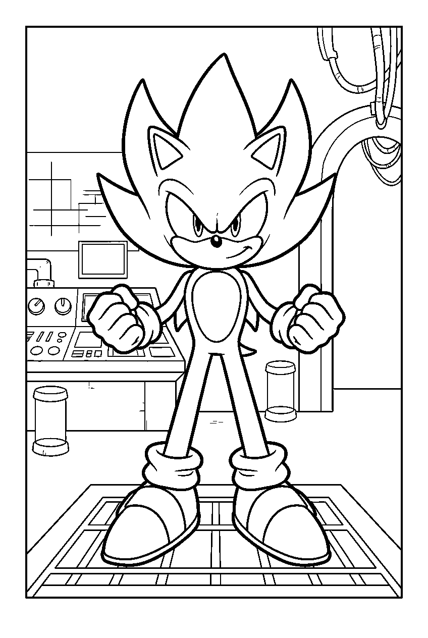 super sonic in secret laboratory line art