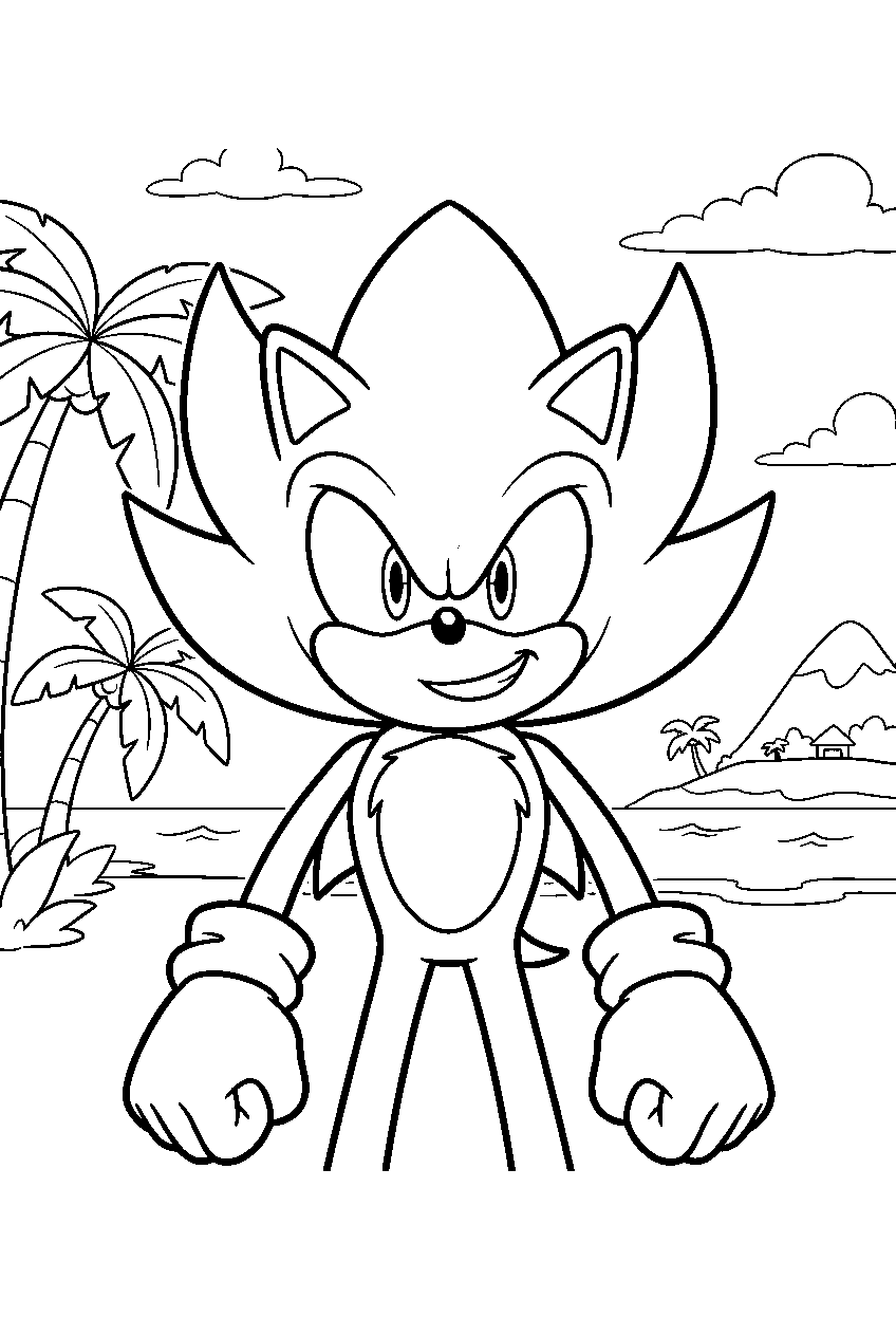 super sonic in tropical resort line art