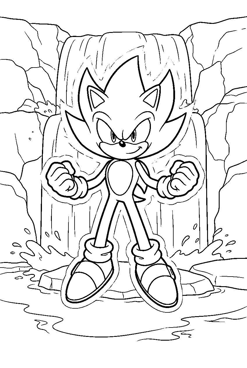 super sonic in waterfall area line art