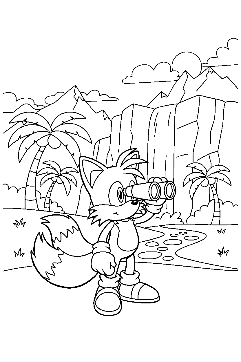 sonic tails observing in adventure area line art