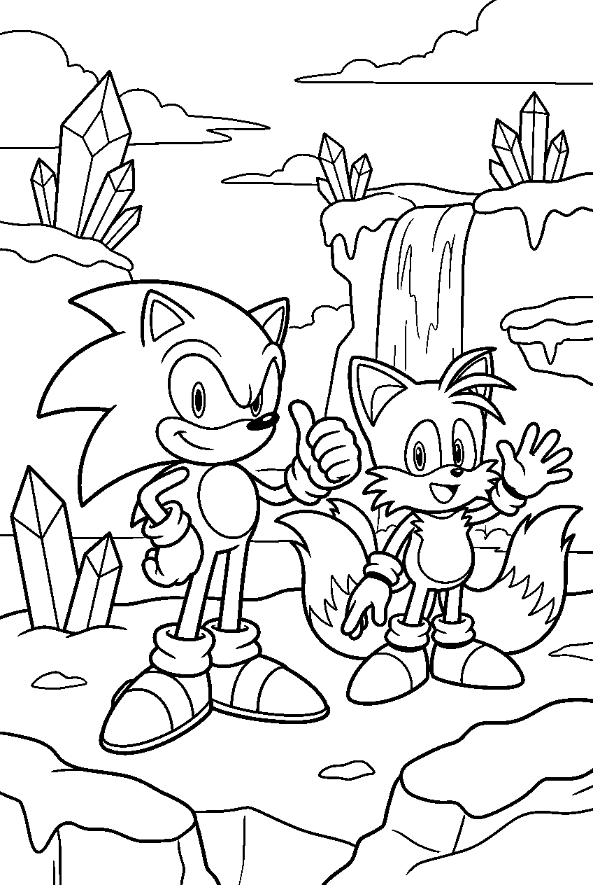 sonic tails posing in ice cap zone line art