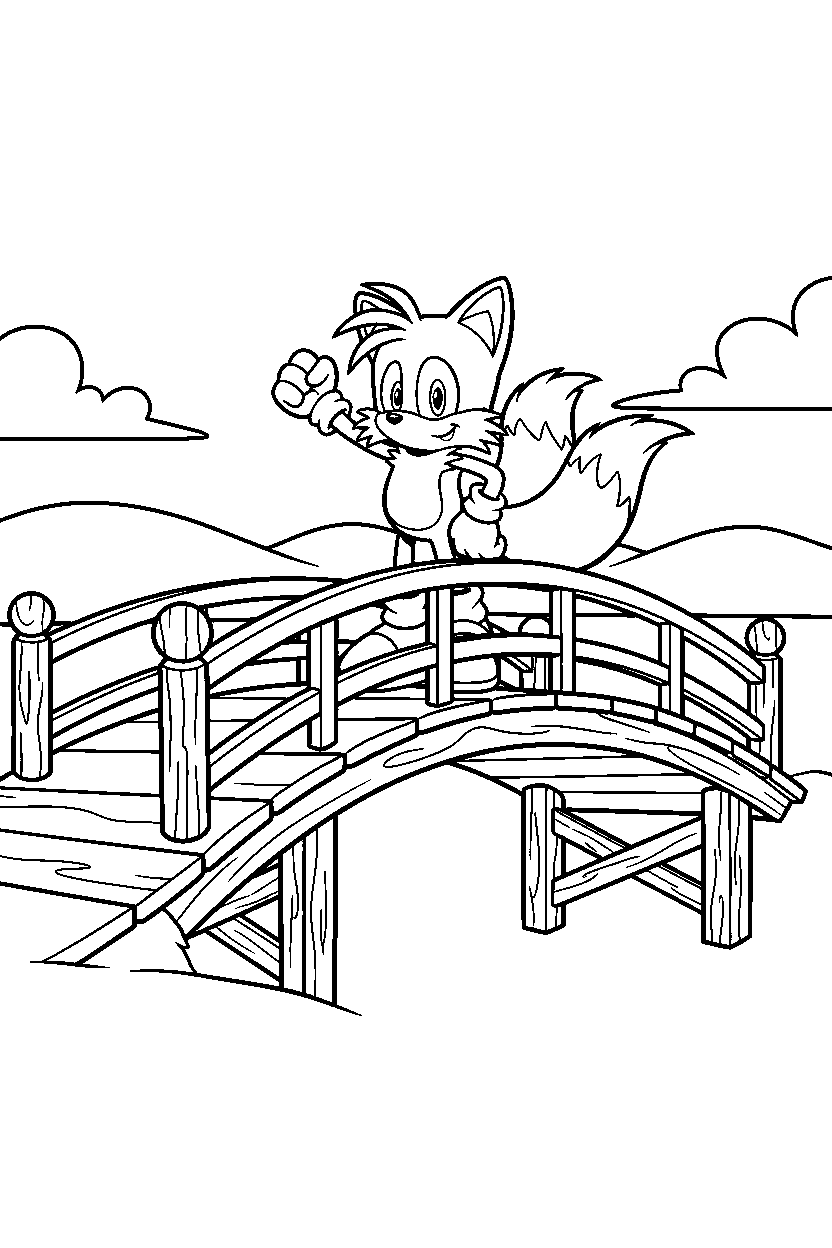 sonic tails posing on bridge line art