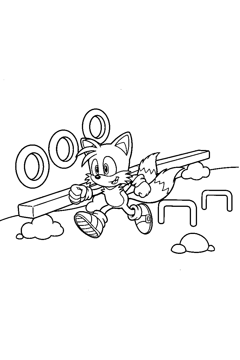 sonic tails running in obstacle course line art