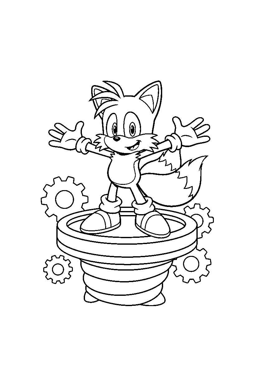 sonic tails smiling on loop platform line art