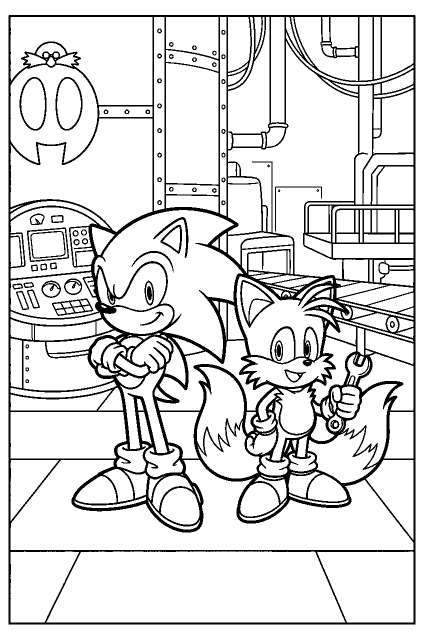 sonic tails standing in eggman base line art