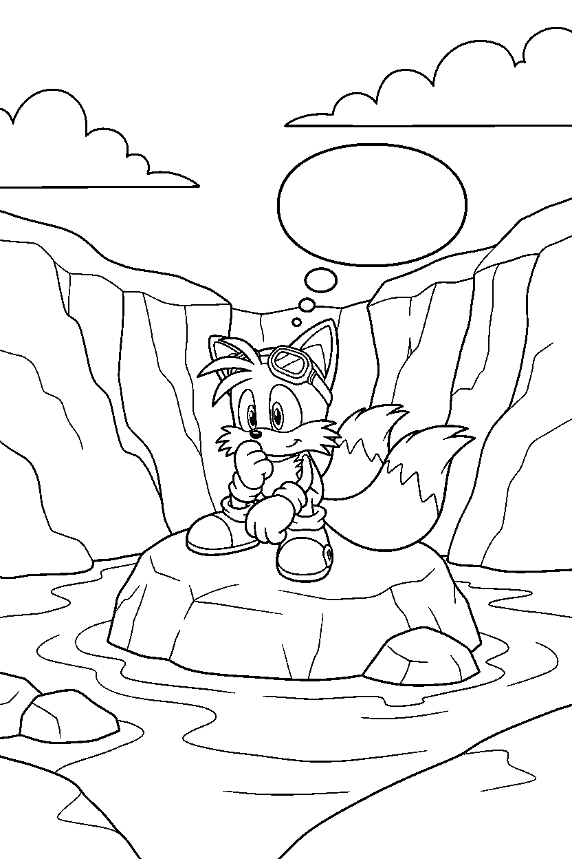sonic tails thinking in ravine line art