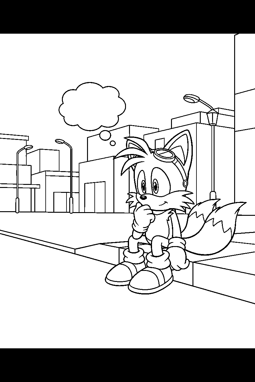 sonic tails thinking in street line art