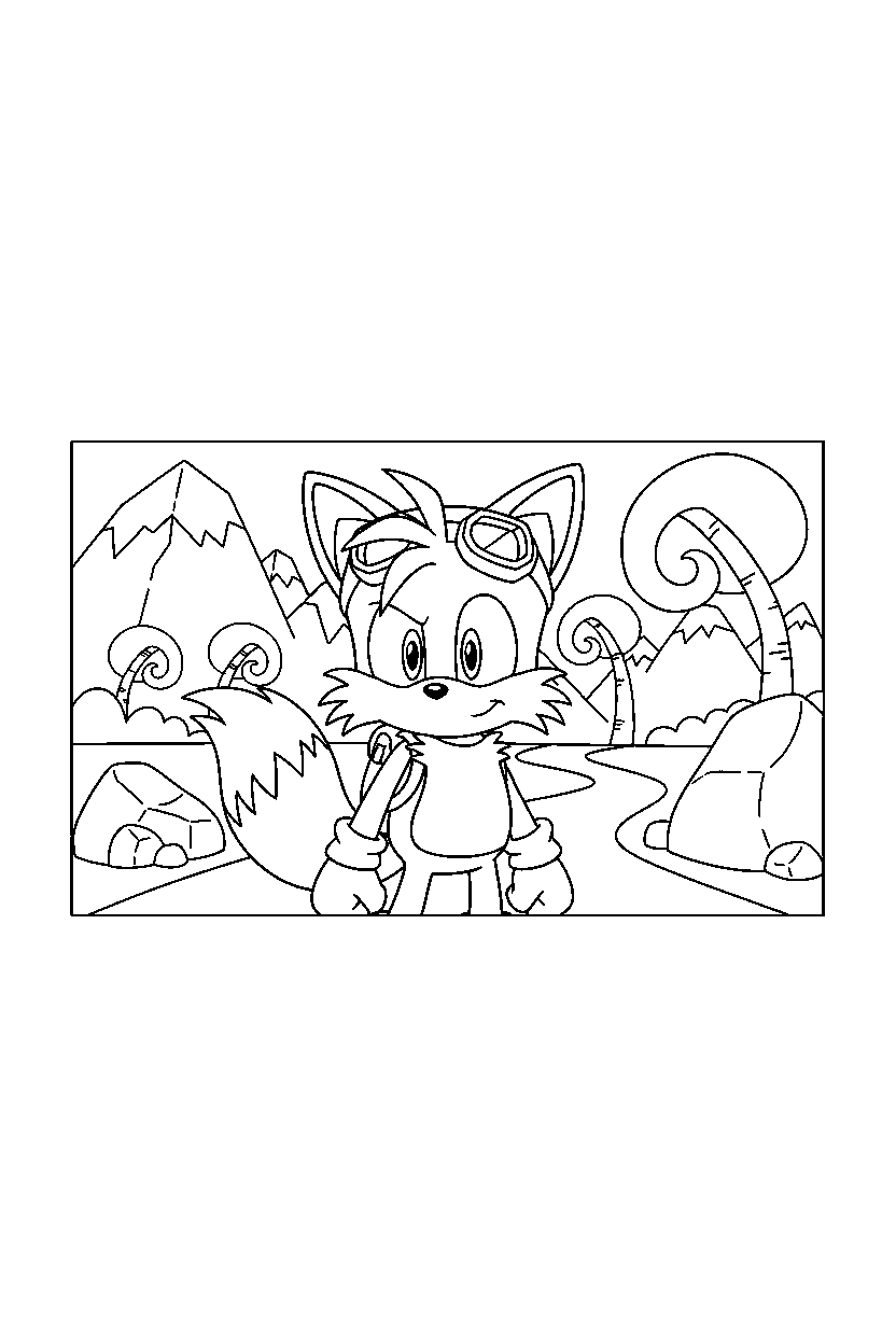 sonic tails watching in adventure area line art