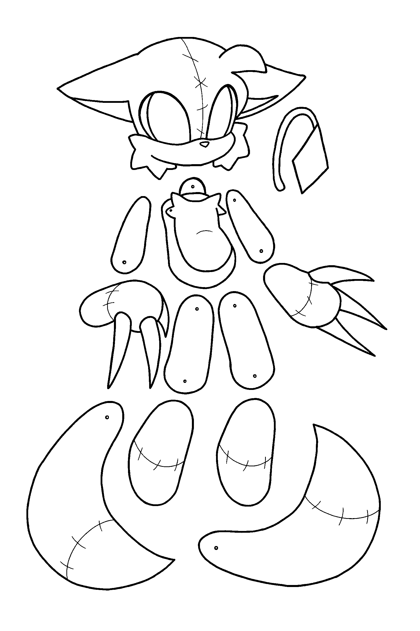 tails sonic the hedgehog articulated paper doll line art