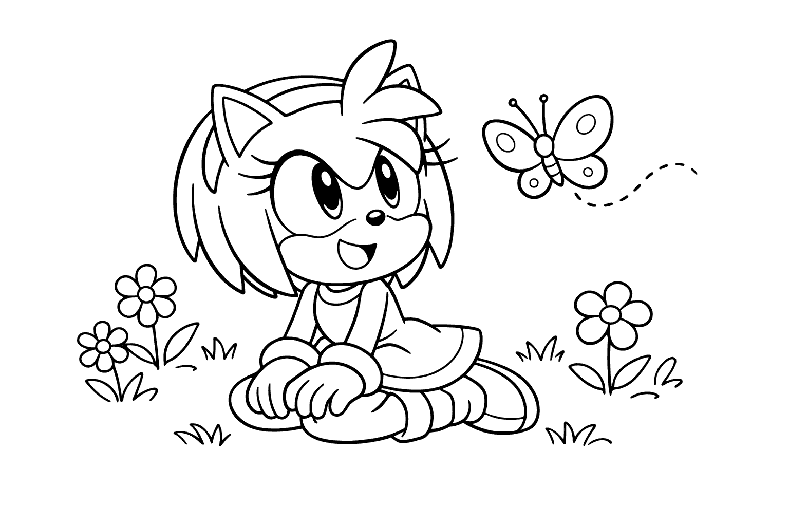 amy rose flower meadow line art
