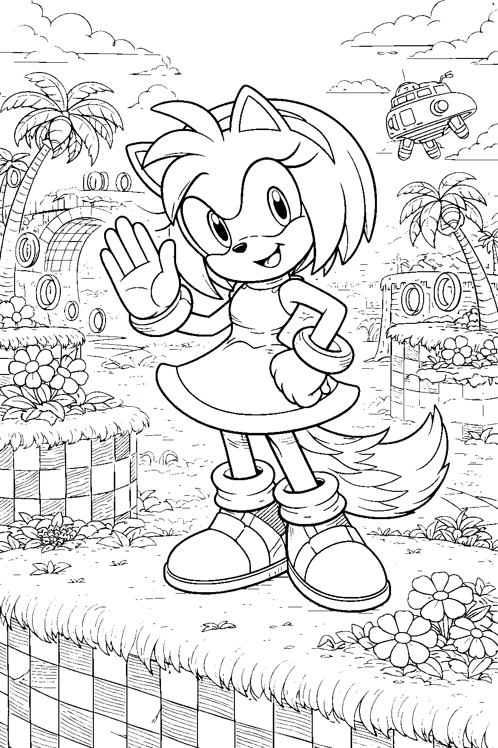 amy rose hedgehog green hill zone line art