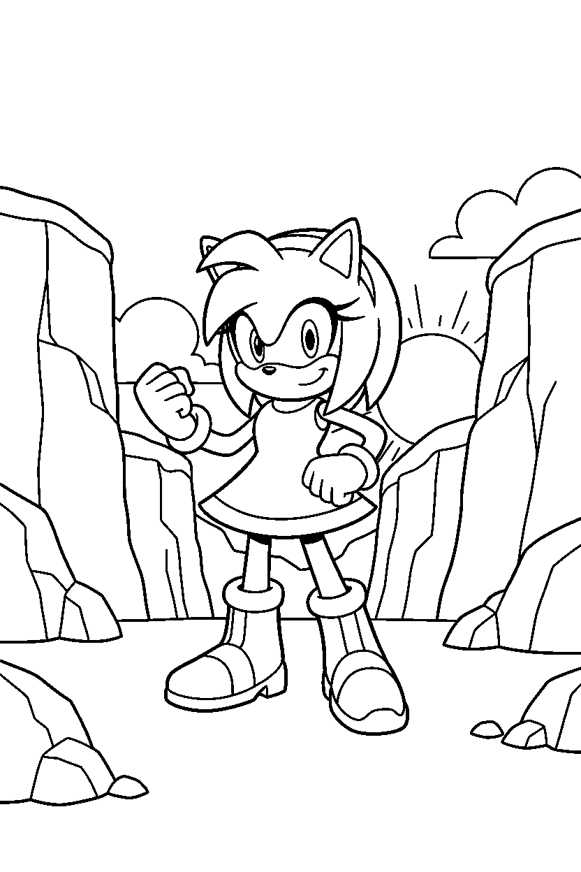 amy rose posing proudly near bright cliffs line art