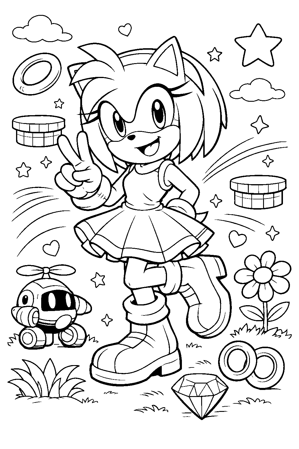 amy rose sonic the hedgehog dress line art