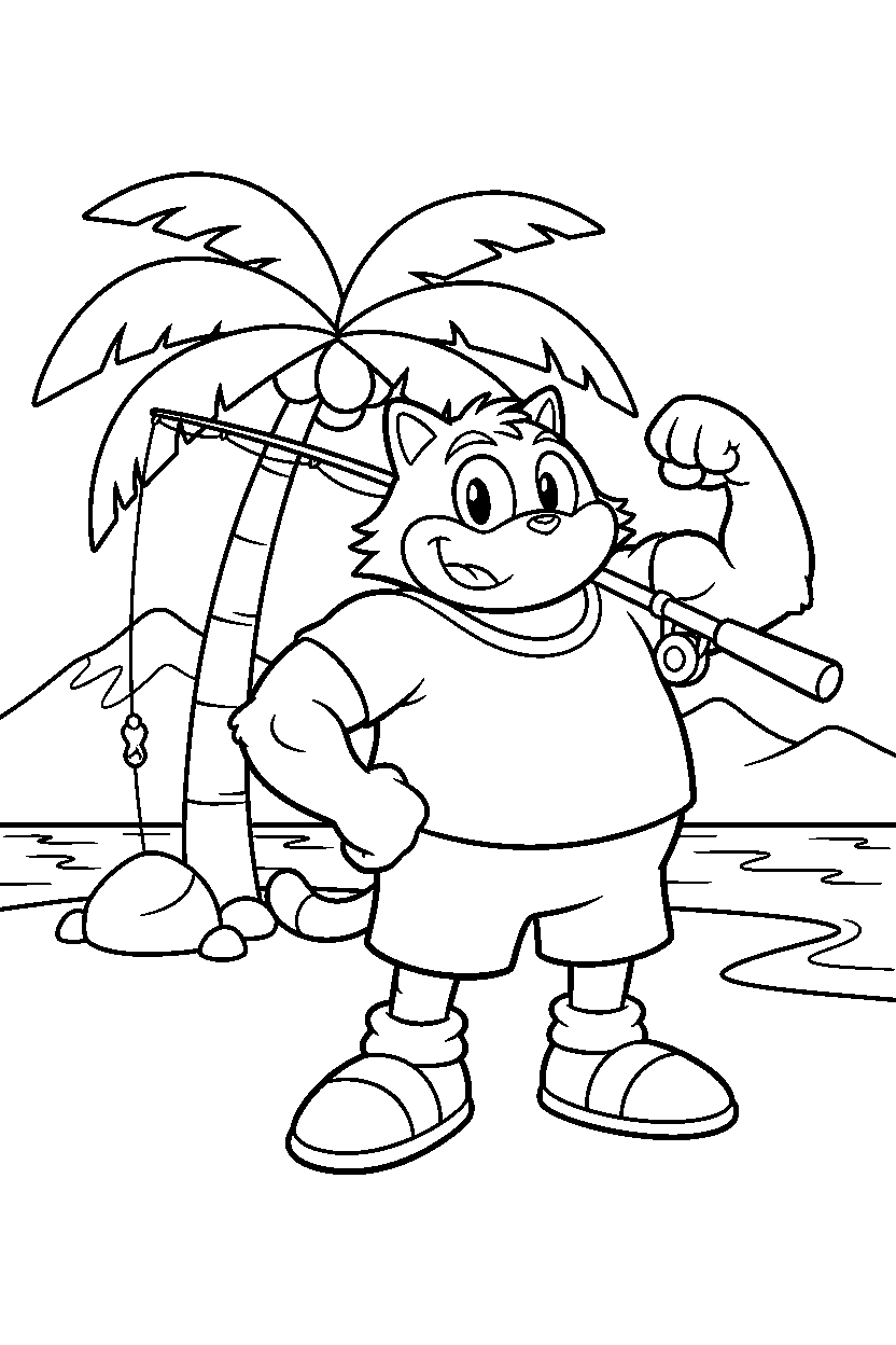 big the cat from sonic the hedgehog series posing proudly in a bright island zone line art