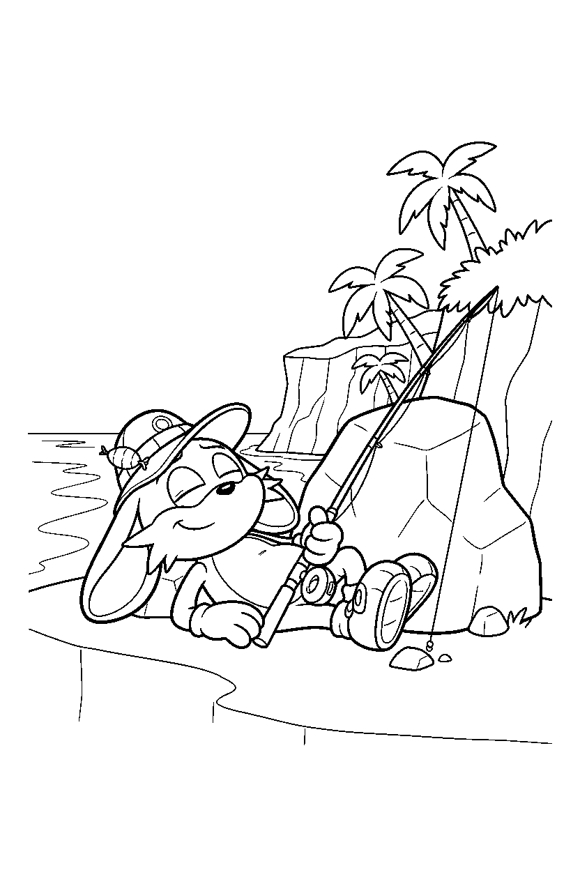 big the cat from sonic the hedgehog series relaxing peacefully near tropical cliffs line art