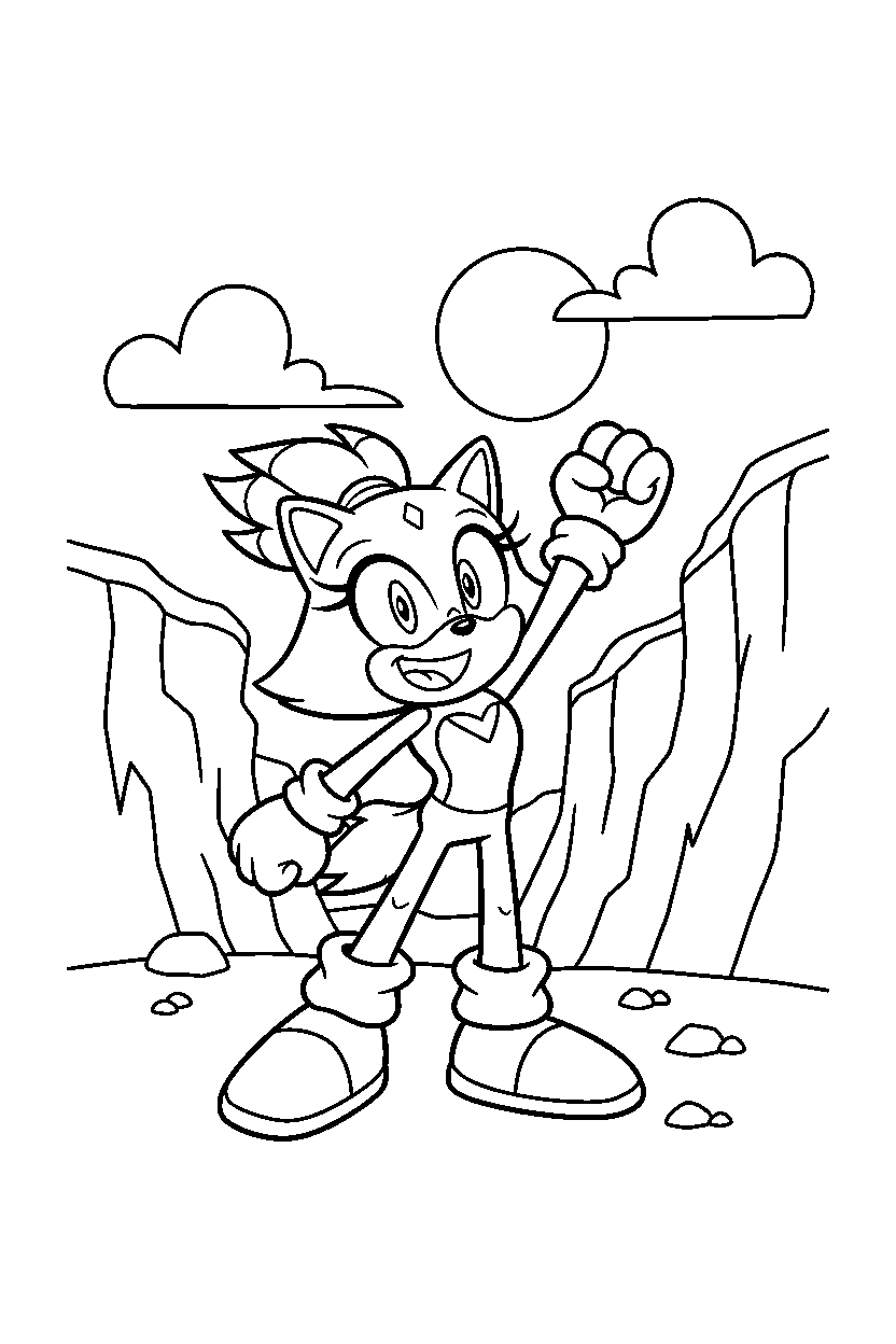 blaze the cat from sonic the hedgehog series looking excited near sunny cliffs line art