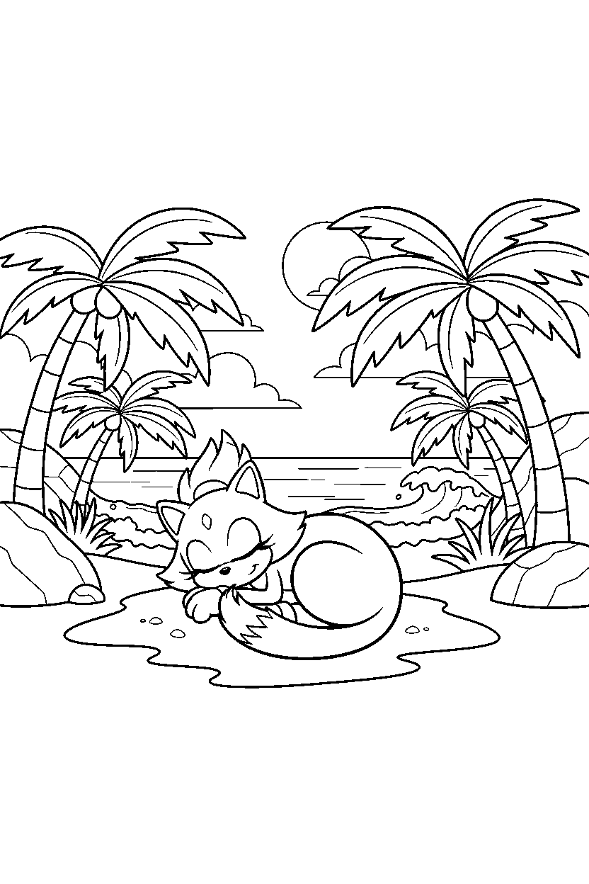 blaze the cat from sonic the hedgehog series resting peacefully on a tropical coast line art
