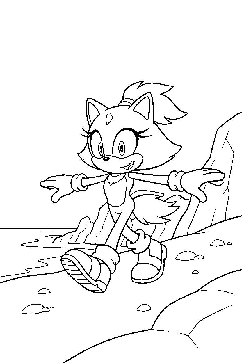 blaze the cat from sonic the hedgehog series walking happily on a rocky coast line art