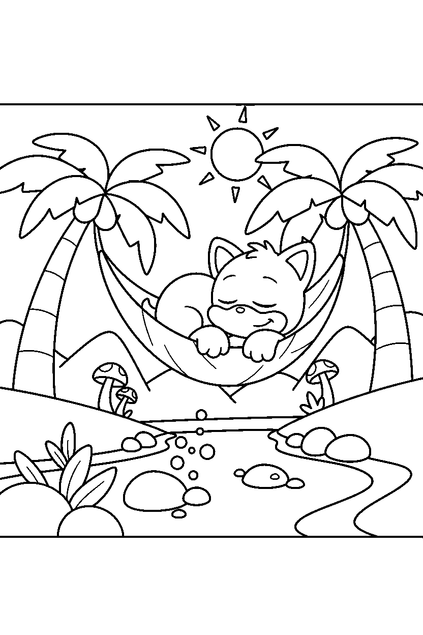 chao from sonic resting peacefully in a bright adventure land line art