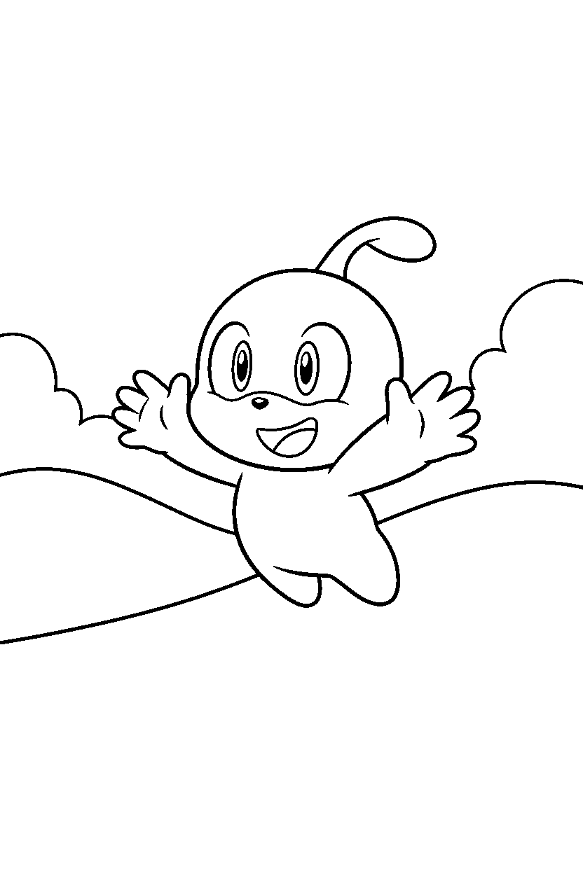 chao from sonic the hedgehog series looking excited near rolling hills line art