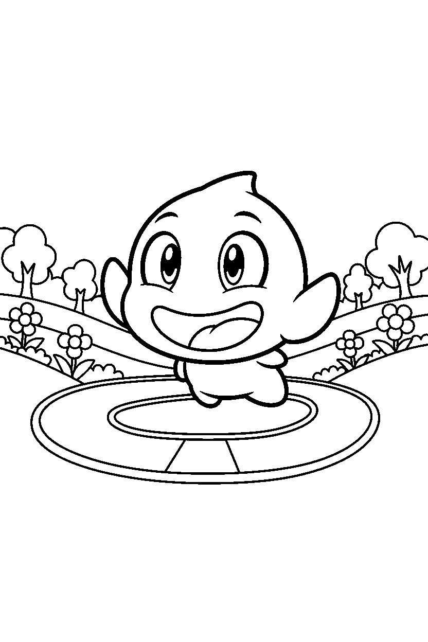 chao from sonic the hedgehog series looking happy on a loop valley line art