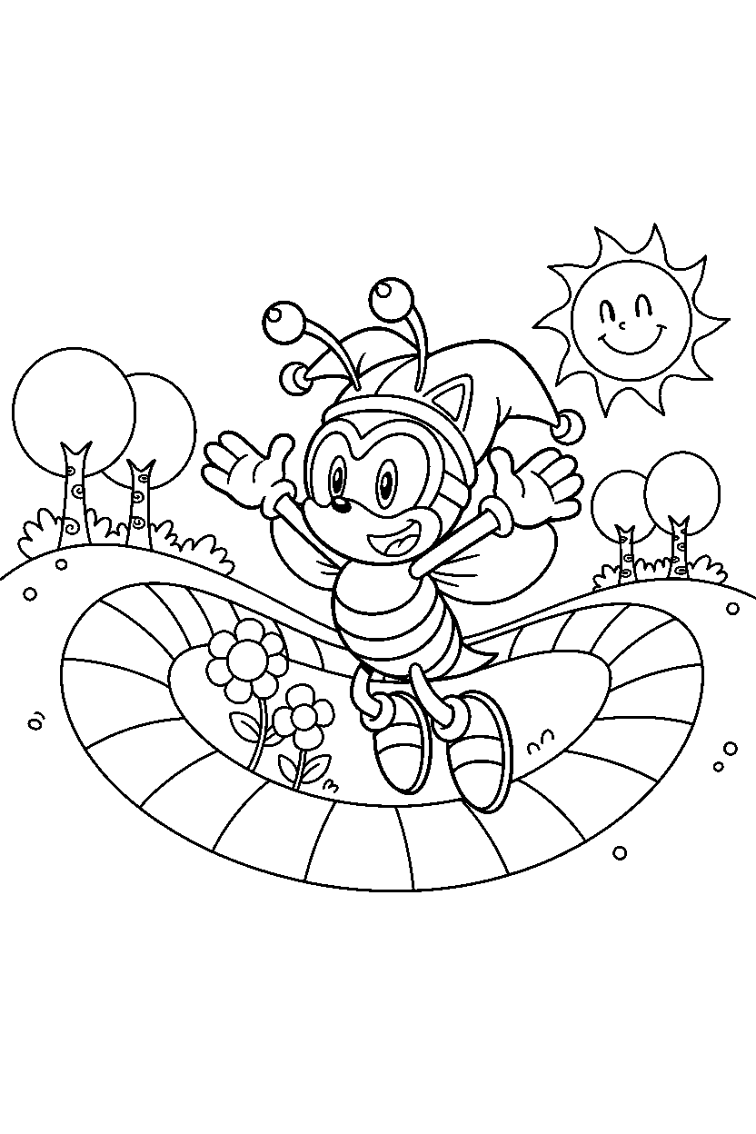 charmy bee from sonic the hedgehog series celebrating happily on a loop valley line art