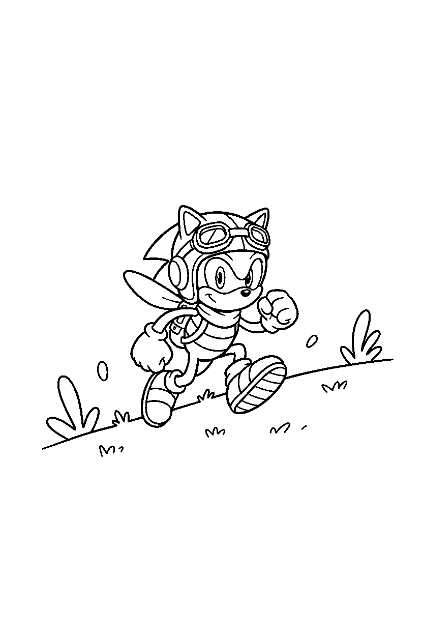 charmy bee from sonic the hedgehog series getting ready to run on a soft grassy hill line art