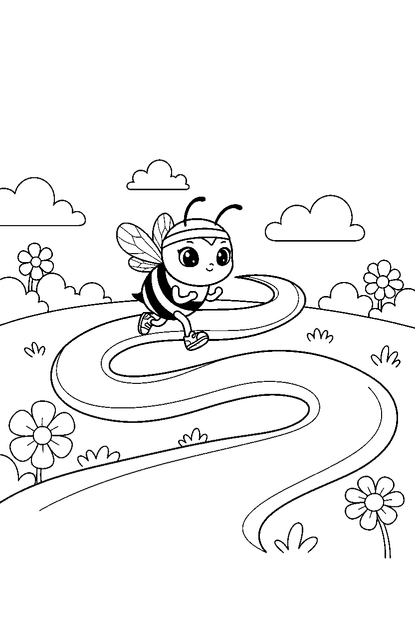 charmy bee getting ready to run on a loop hill path line art