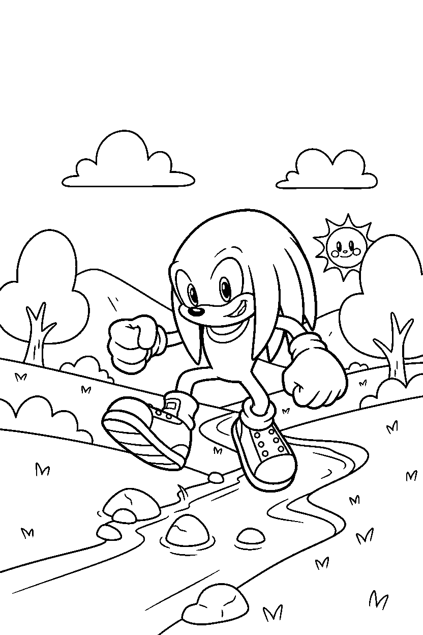 classic knuckles exploring happily in a quiet countryside line art