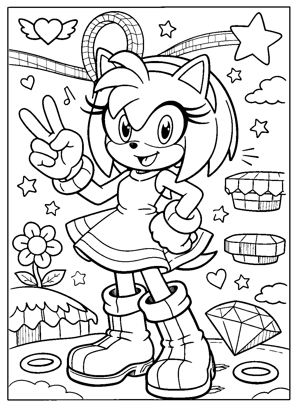 cute amy rose dress line art