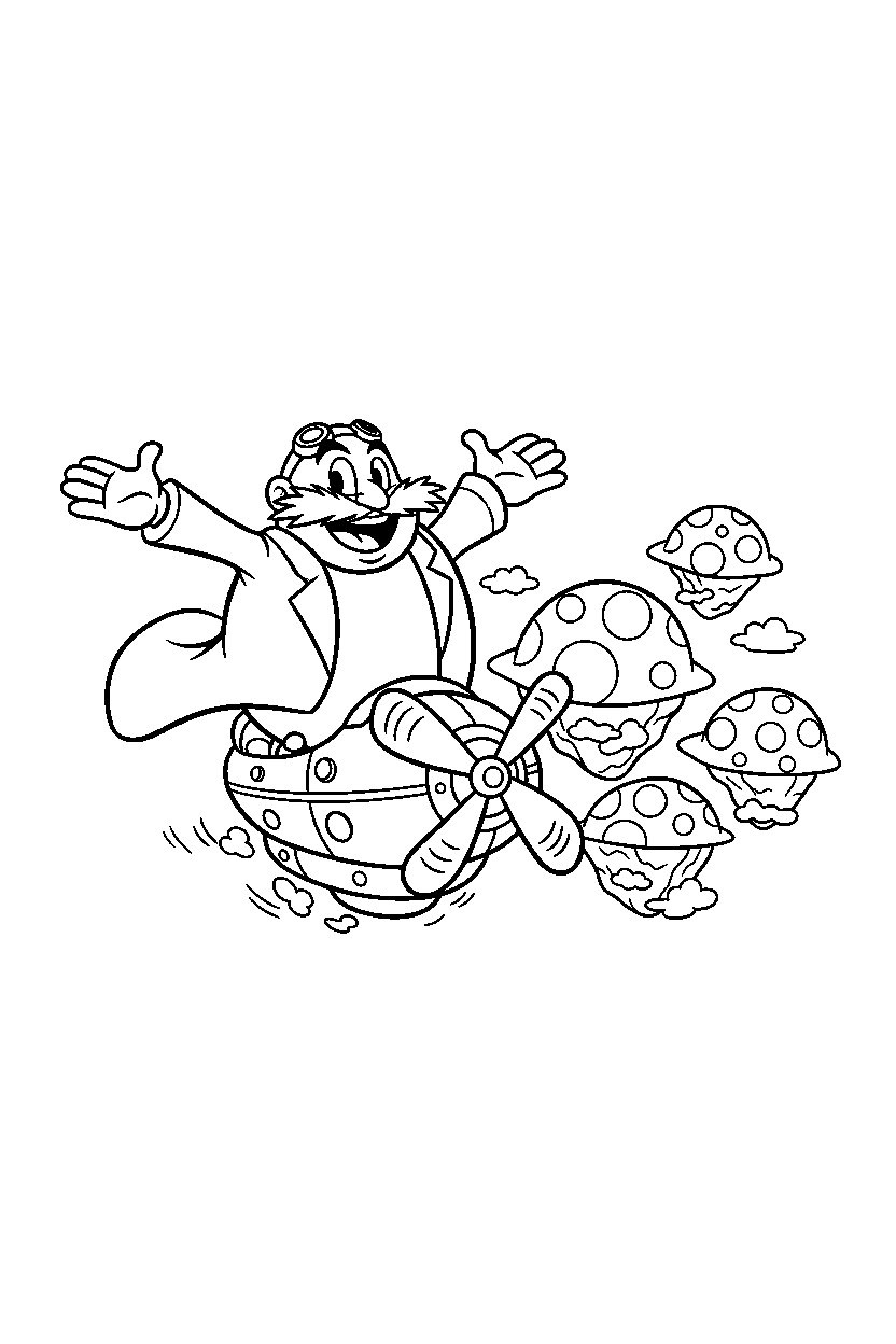 dr eggman looking excited near floating hills line art