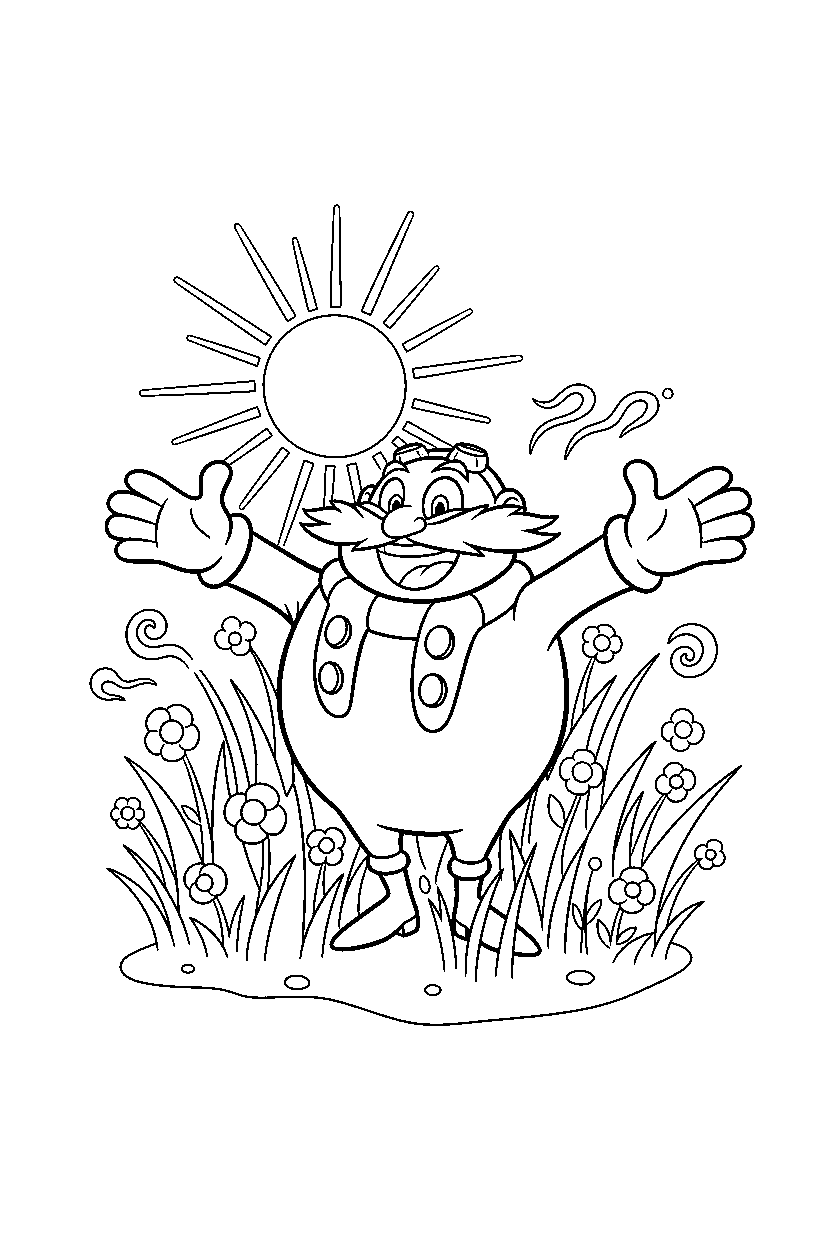 dr eggman looking happy in a glowing grassland line art
