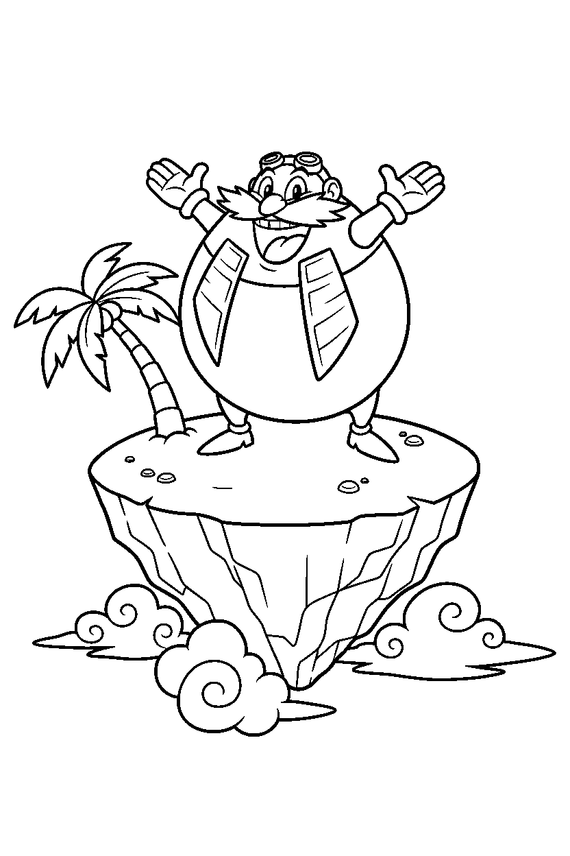 dr eggman posing happily on a floating island line art