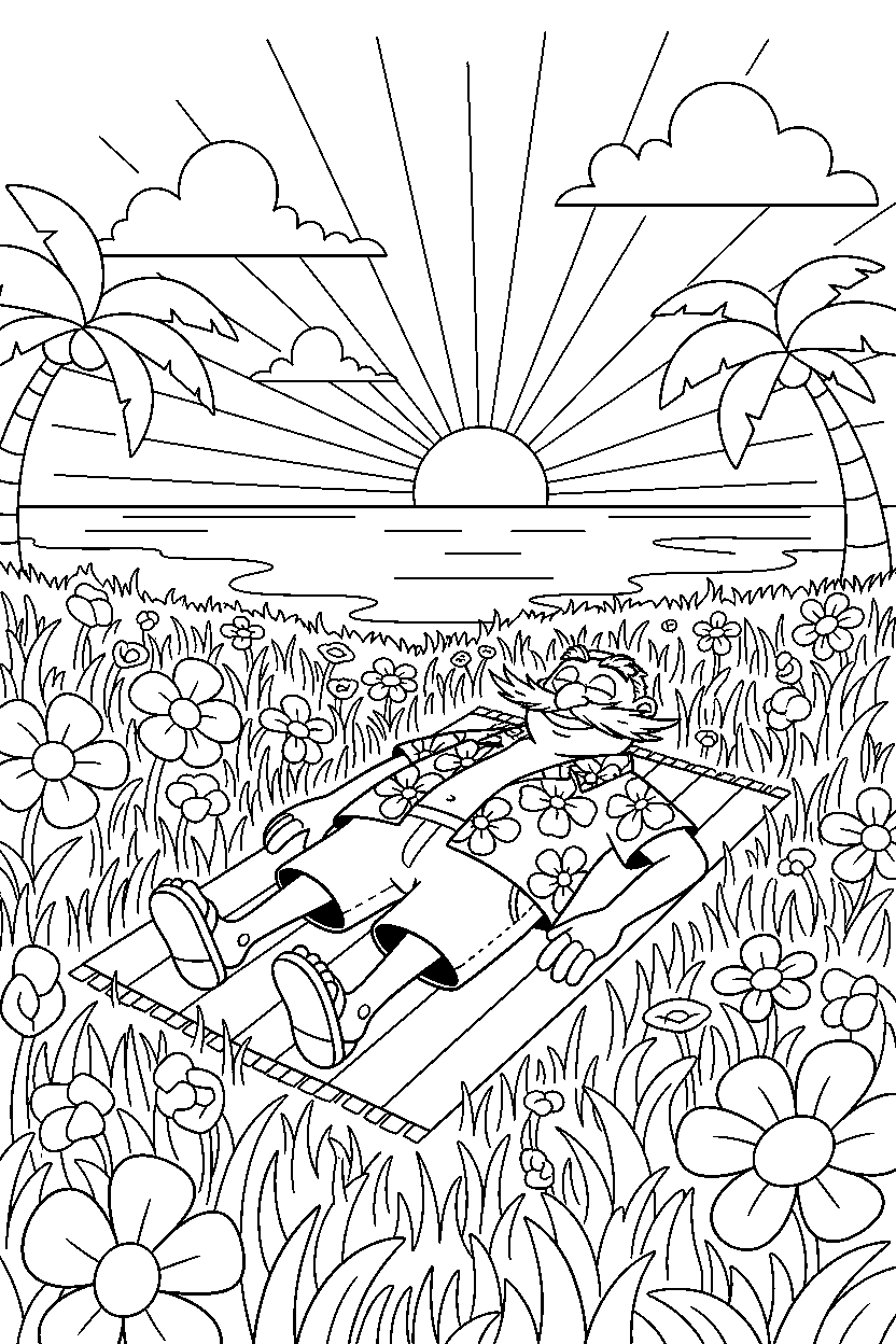 dr eggman relaxing peacefully in a bright coastal field line art