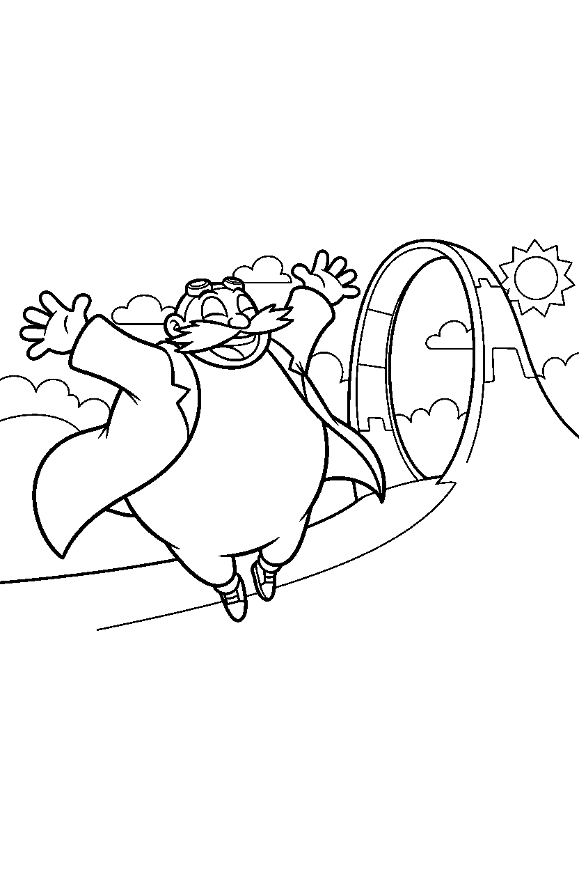 dr eggman spinning happily near a loop hill line art