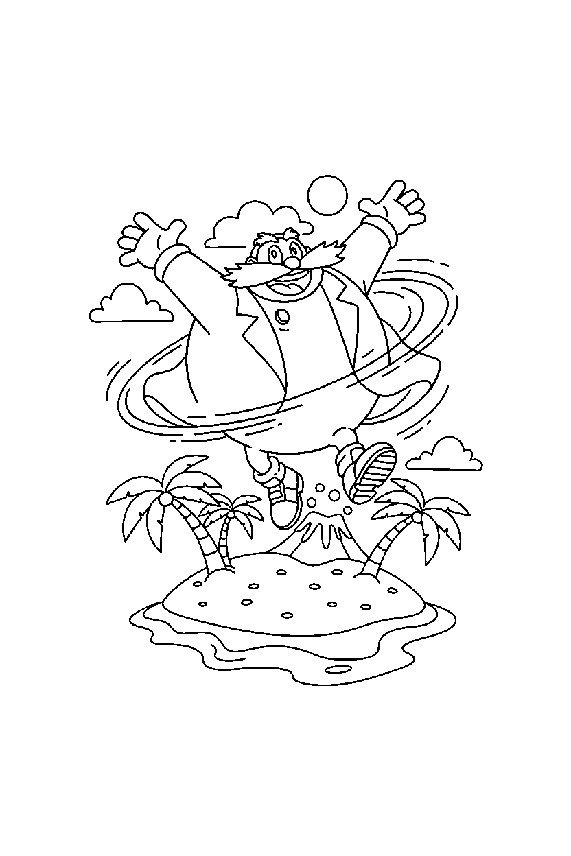 dr eggman spinning happily on a bright island line art