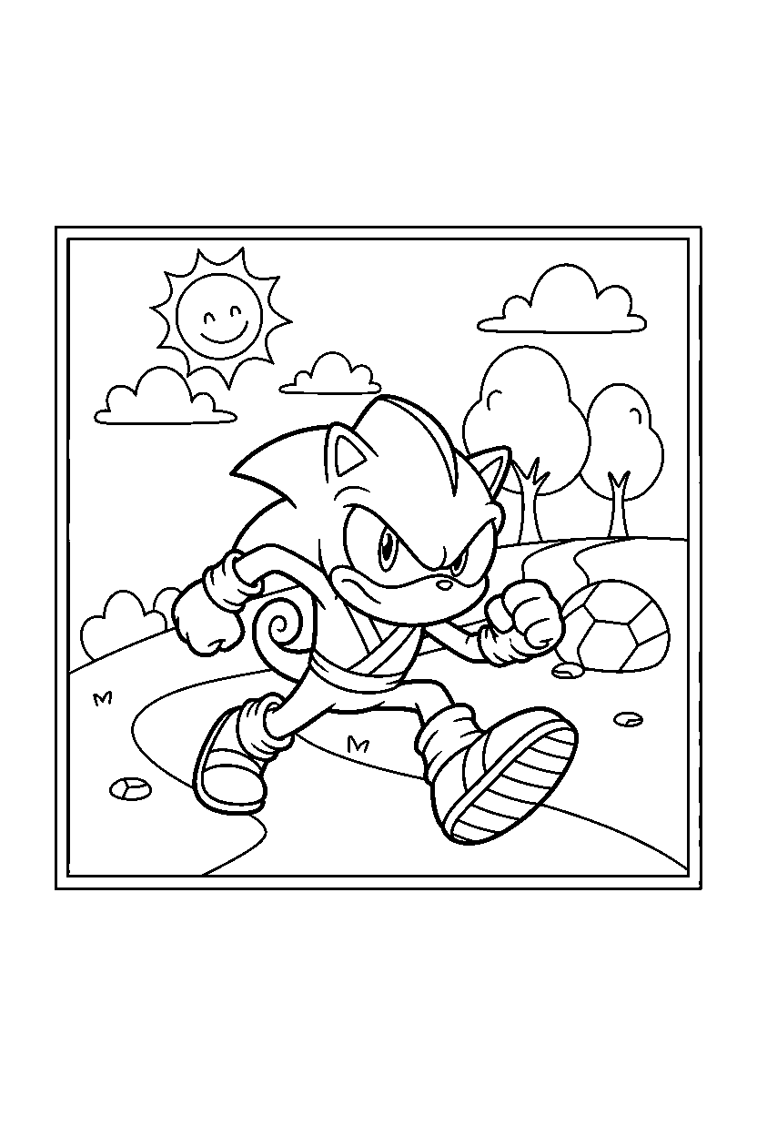 espio the chameleon from sonic the hedgehog series getting ready to run on a sunny hill line art