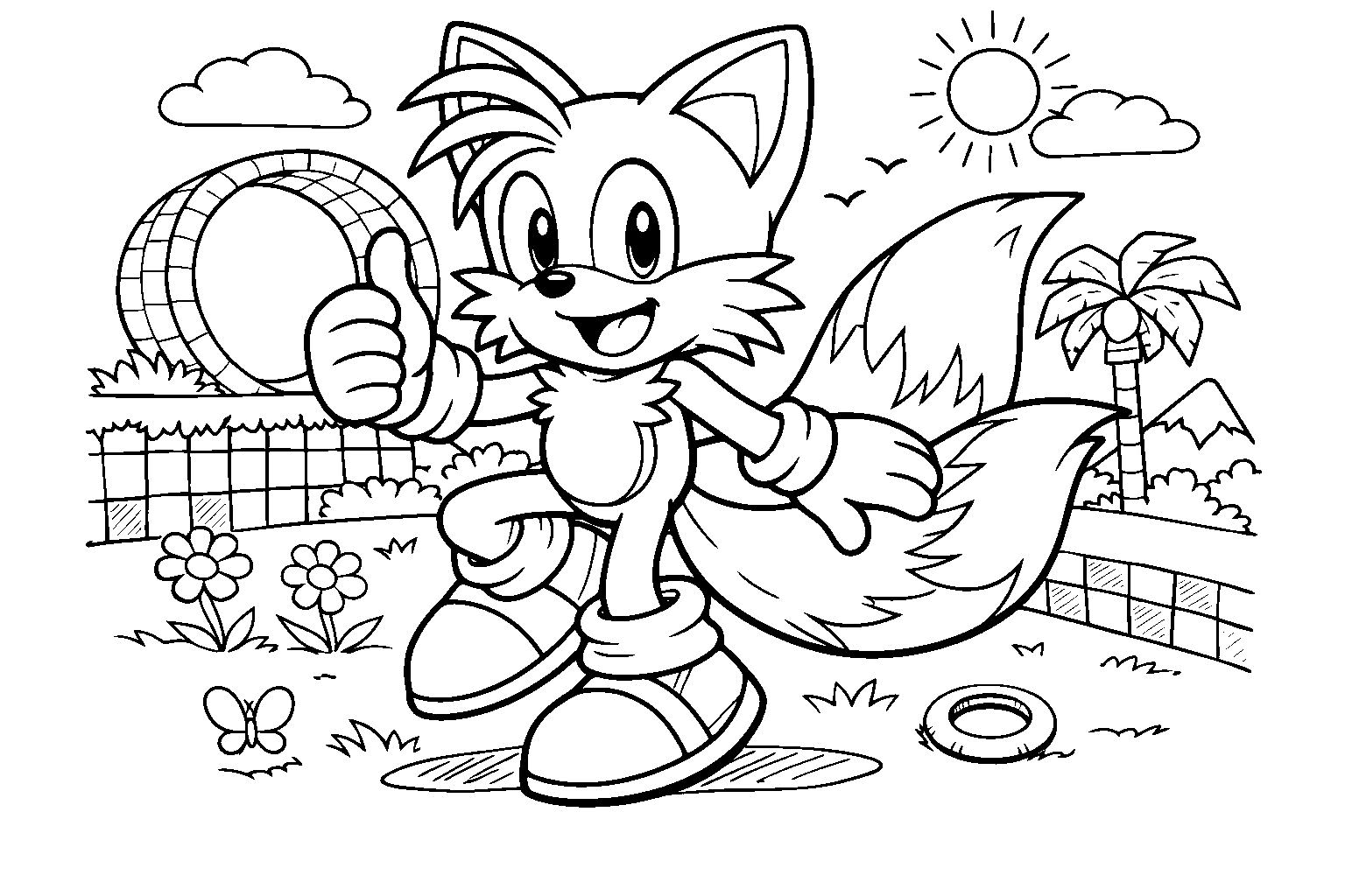 miles prower thumbs up coloring sheet