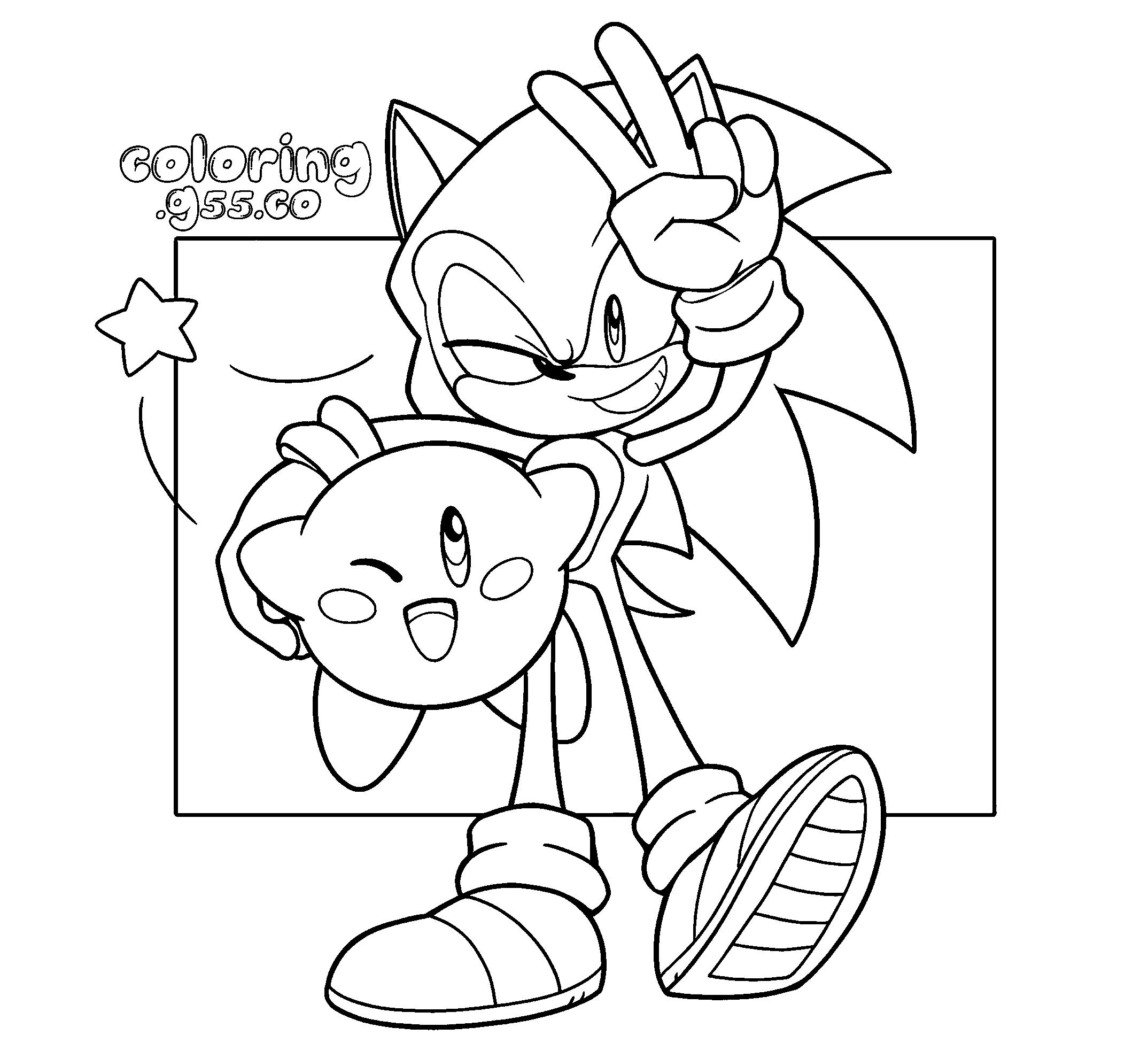 sonic and kirby peace sign line art