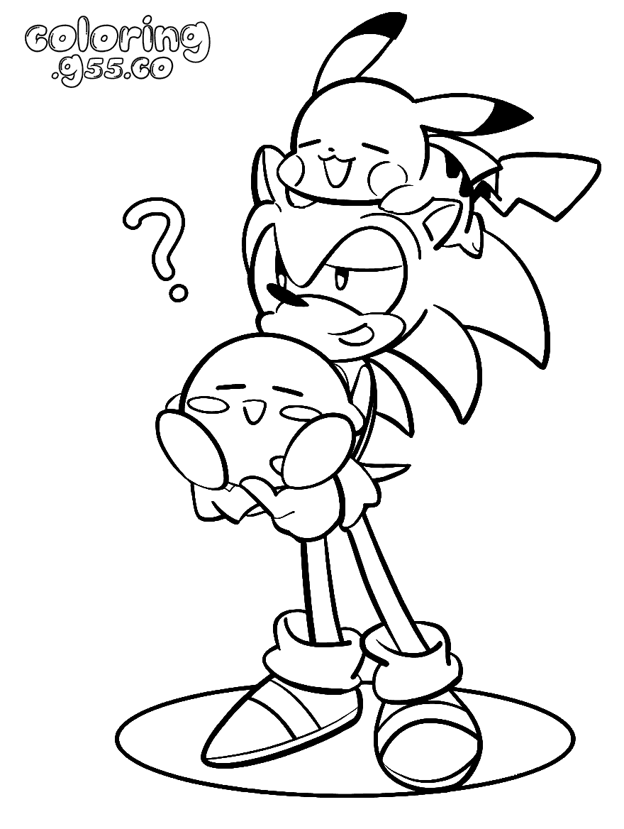 sonic the hedgehog pokemon pikachu and kirby crossover line art