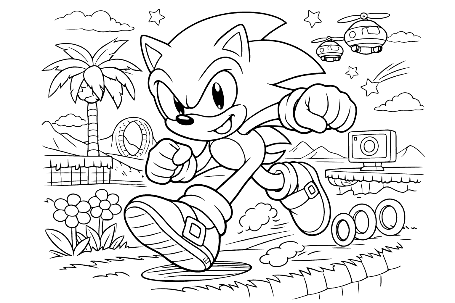 sonic the hedgehog action coloring sheet