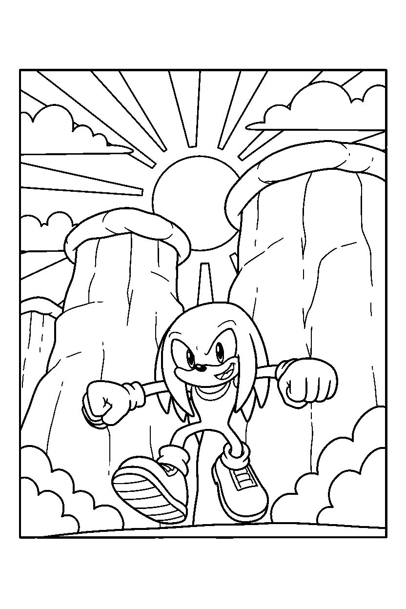 knuckles exploring happily near bright cliffs line art
