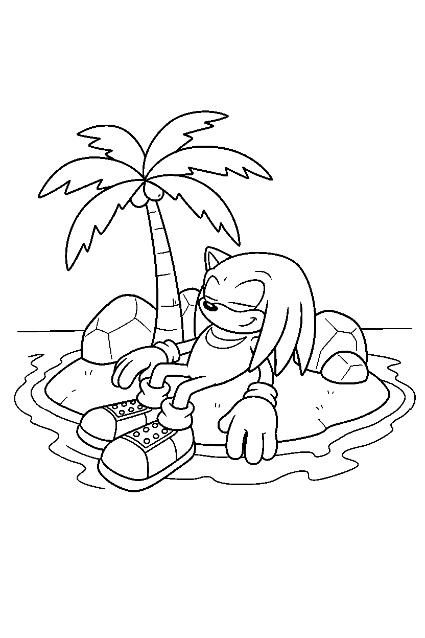 knuckles from sonic the hedgehog series resting peacefully in a bright island zone line art