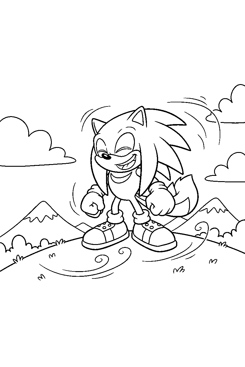 knuckles looking happy in a windy hill zone line art
