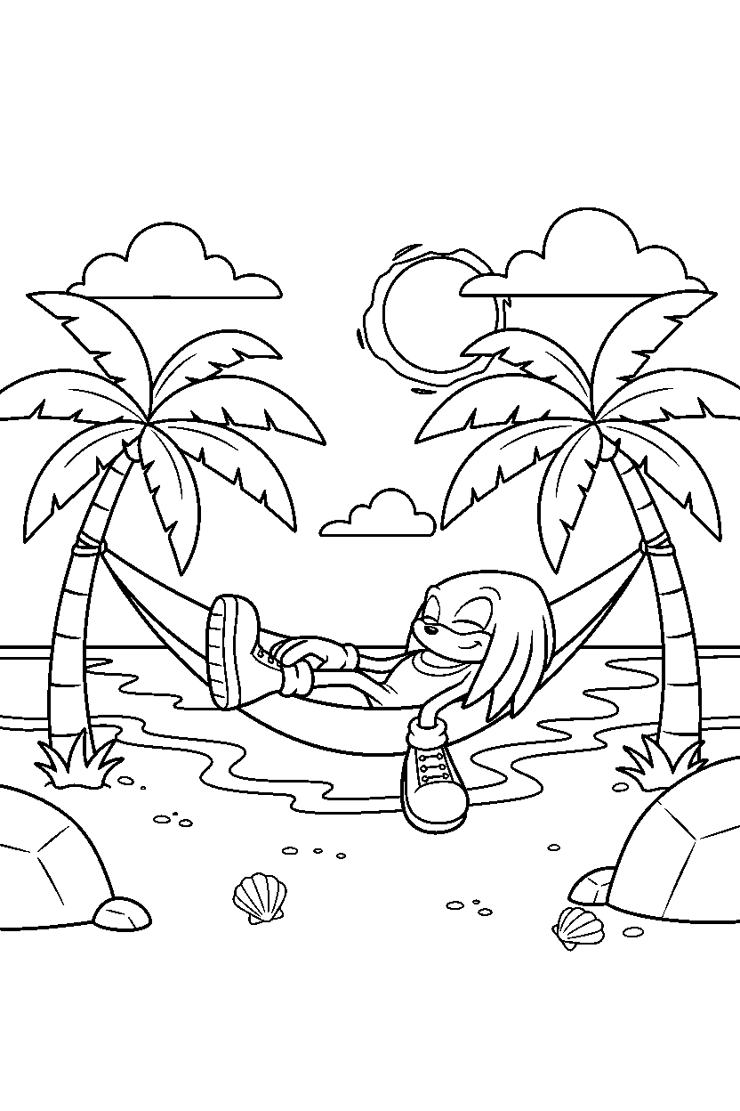 knuckles relaxing peacefully on a tropical coast line art